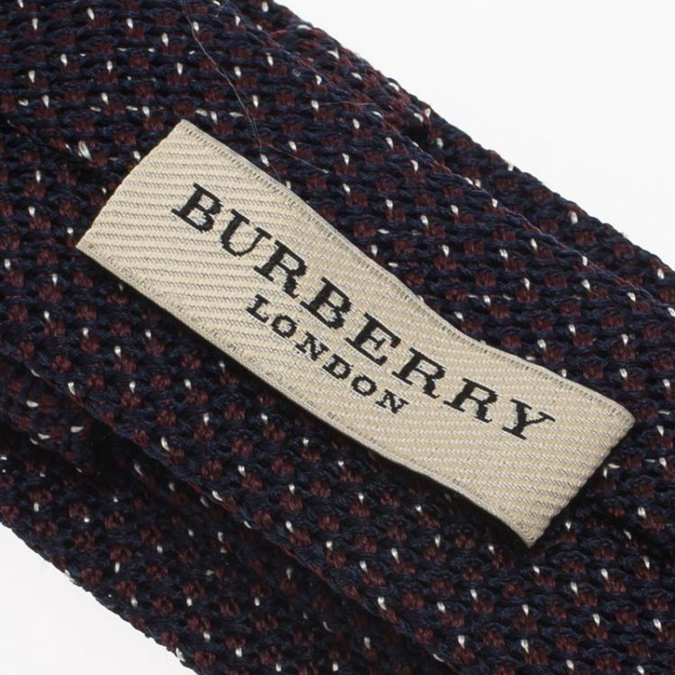 Pre Owned Burberry Mahogany Red & Navy Blue Slim Cut Silk Tie