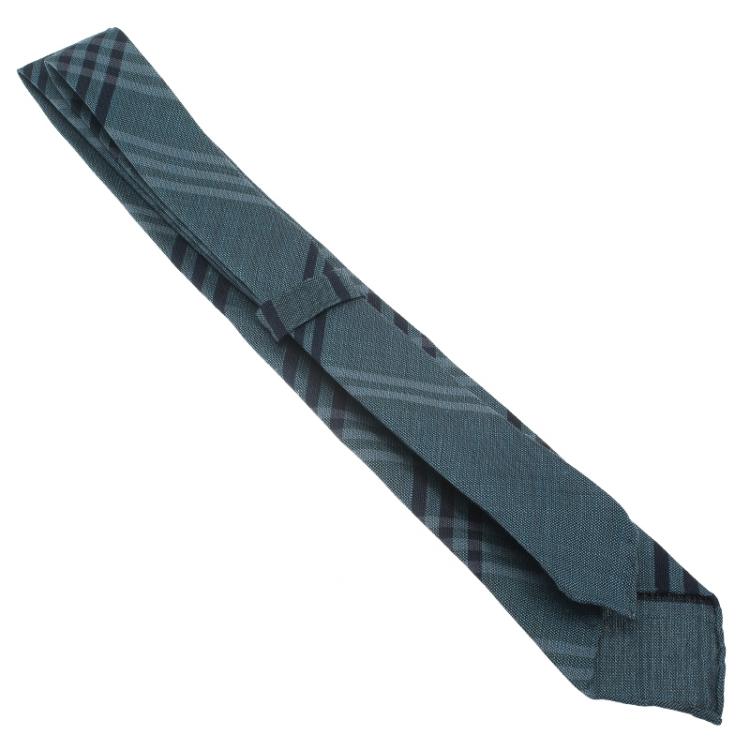 Pre Owned Burberry Blue Novacheck Silk and Linen Tie