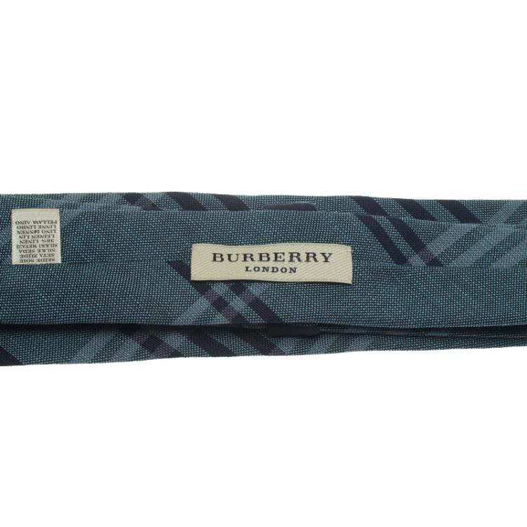 Pre Owned Burberry Blue Novacheck Silk and Linen Tie