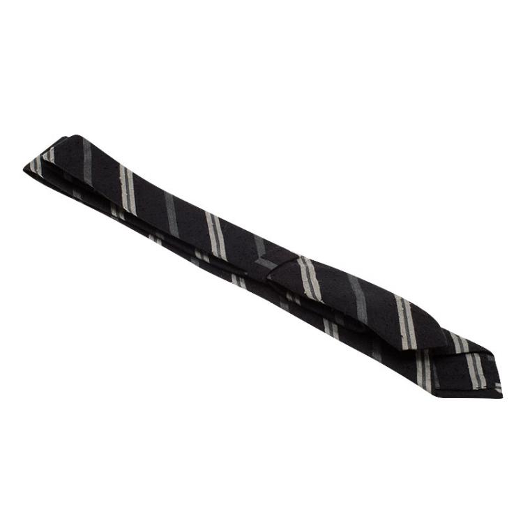 Pre Owned Burberry Black and Grey Striped Silk Tie