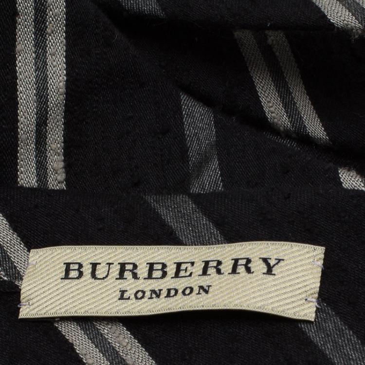 Pre Owned Burberry Black and Grey Striped Silk Tie