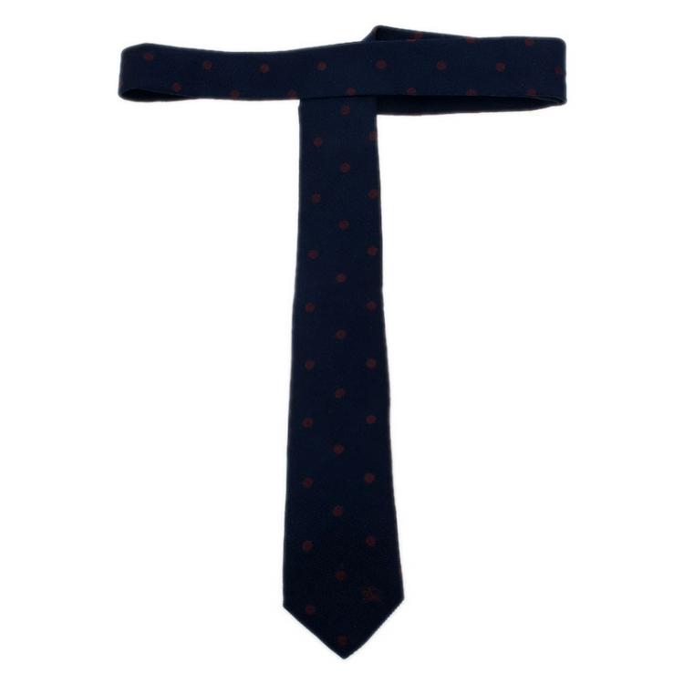 Pre Owned Burberry Navy Blue Polka Dot Silk Tie