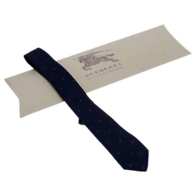 Pre Owned Burberry Navy Blue Polka Dot Silk Tie