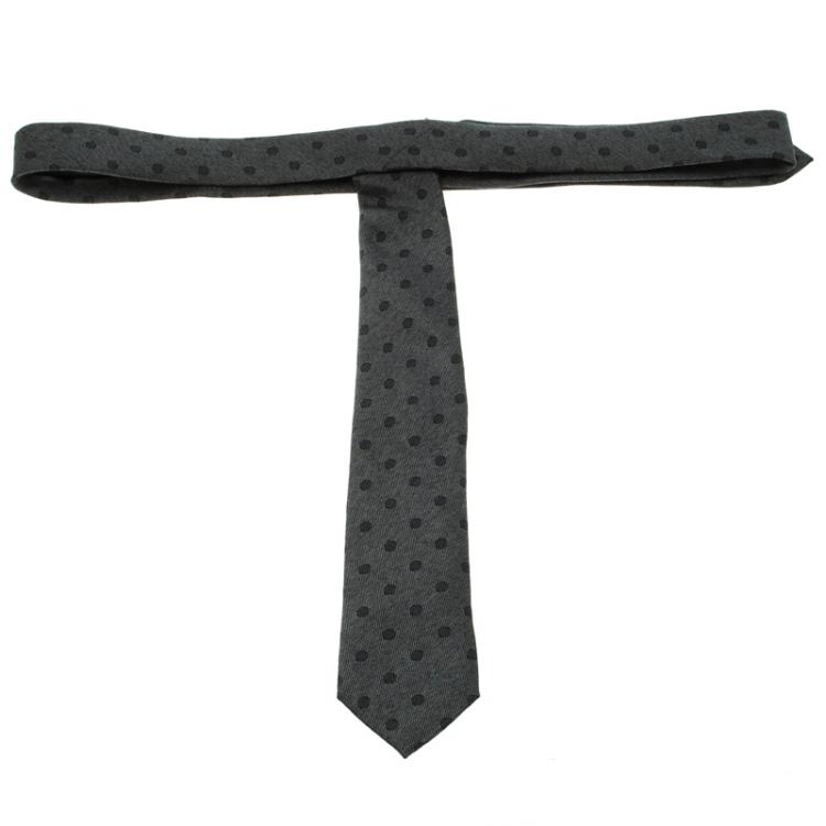 Pre Owned Burberry Light Grey Melange Polka Dotted Silk Raynham Tie