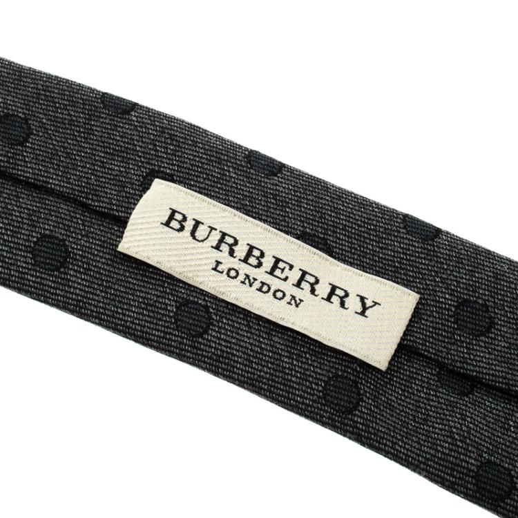 Pre Owned Burberry Light Grey Melange Polka Dotted Silk Raynham Tie
