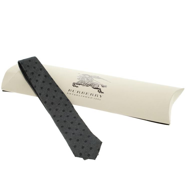 Pre Owned Burberry Light Grey Melange Polka Dotted Silk Raynham Tie