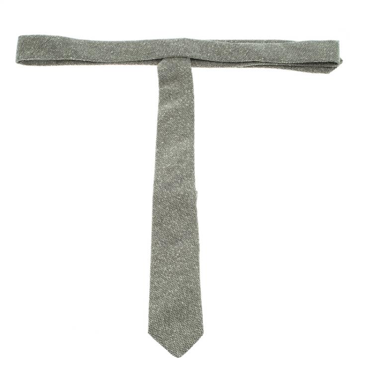 Pre Owned Burberry Light Grey Melange Textured Raw Silk Euston Tie