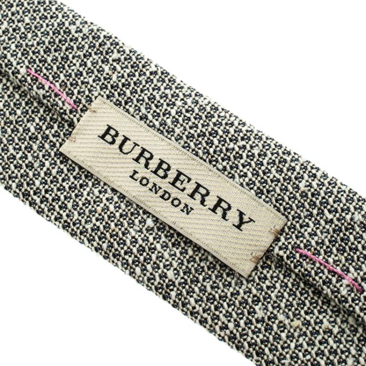 Pre Owned Burberry Light Grey Melange Textured Raw Silk Euston Tie