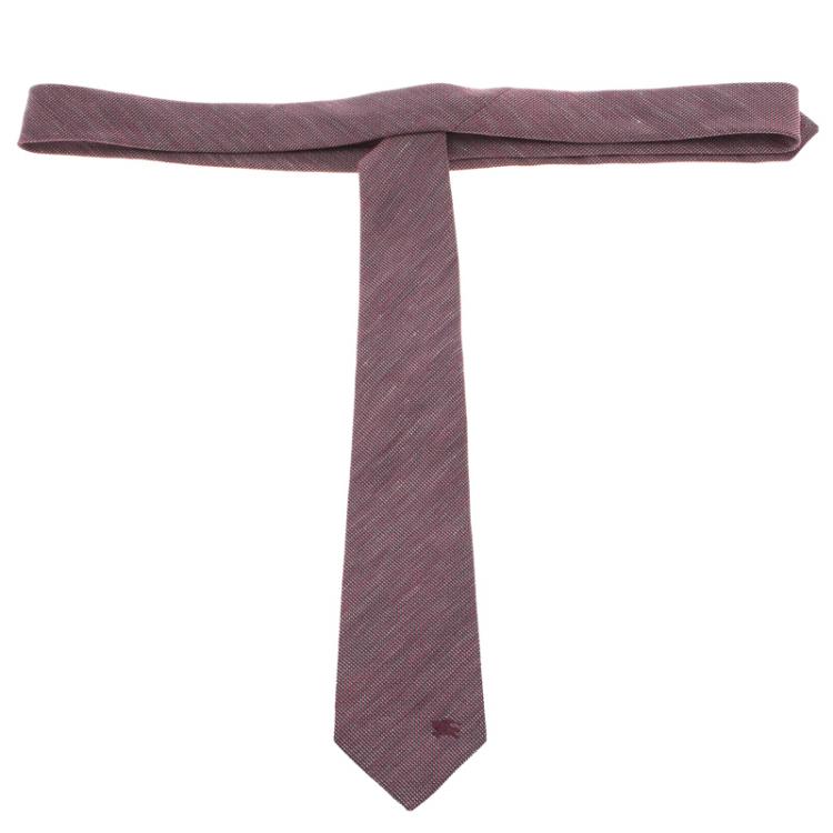 Pre Owned Burberry London Purple Textured  Linen and Silk Tie