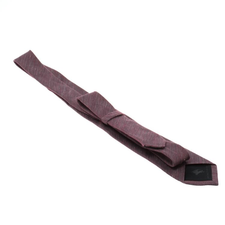 Pre Owned Burberry London Purple Textured  Linen and Silk Tie
