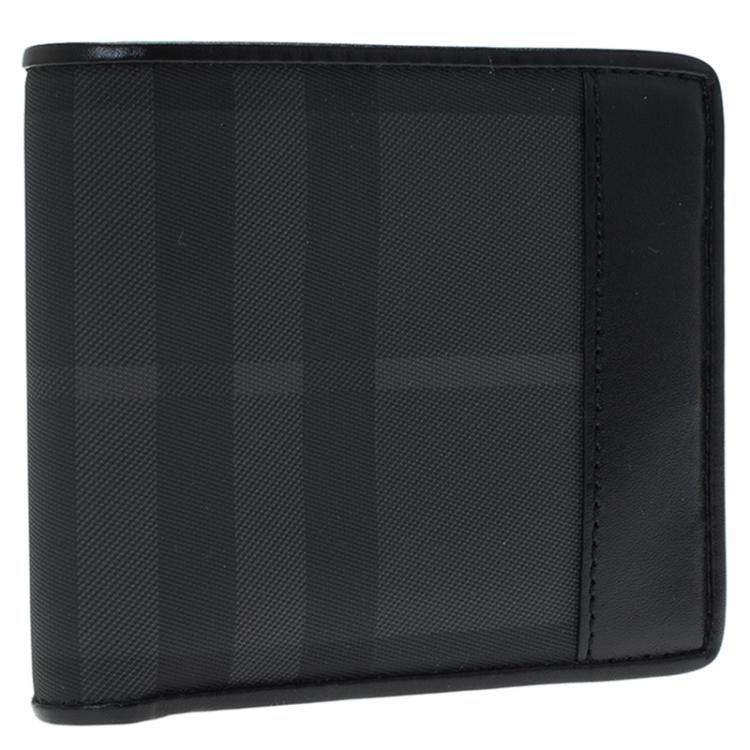 Pre Owned Burberry Black Horseferry Check Canvas and Leather Bi-Fold Wallet