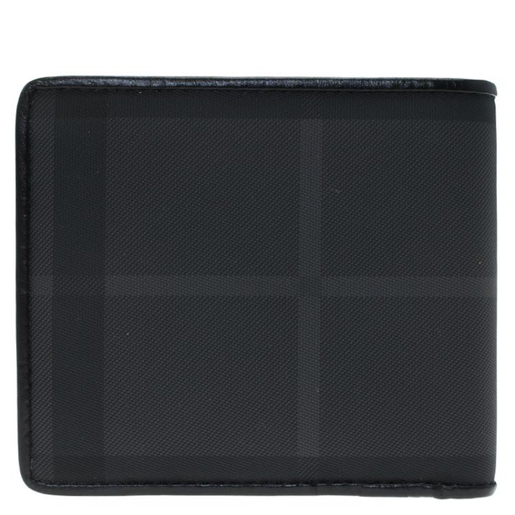 Pre Owned Burberry Black Horseferry Check Canvas and Leather Bi-Fold Wallet