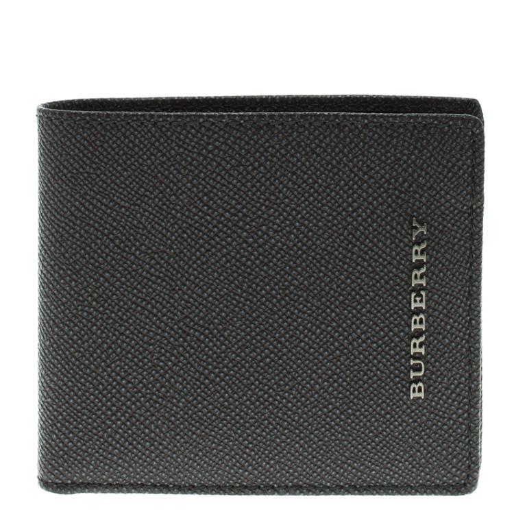 Pre Owned Burberry Grey Pebbled Leather Bi Fold Wallet