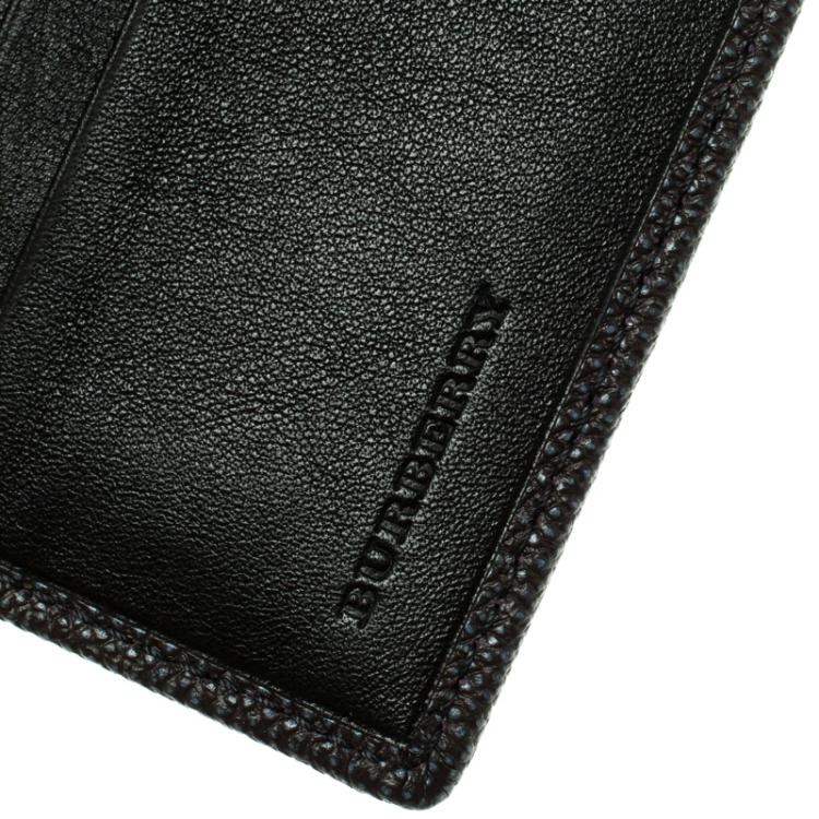 Pre Owned Burberry Grey Pebbled Leather Bi Fold Wallet