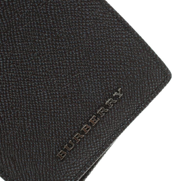Pre Owned Burberry Grey Pebbled Leather Bi Fold Wallet