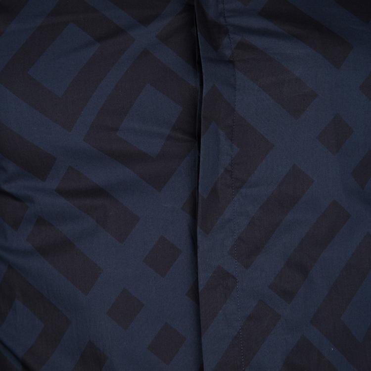 Pre Owned Burberry London Deep Teal Blue Geometric Printed Long Sleeve Cotton Shirt S