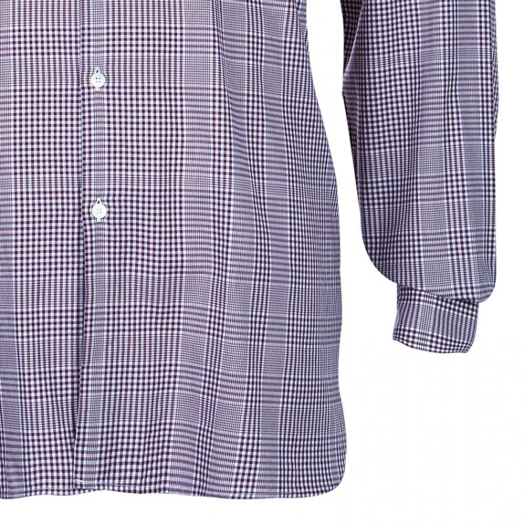 Pre Owned Burberry Men's Maroon Check Slim Fit Shirt L