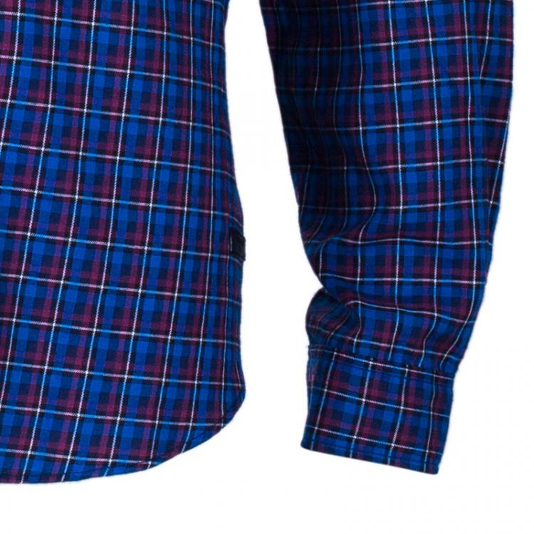 مملوكة مسبقًا Burberry Men's Blue Check Button Down Shirt XXL