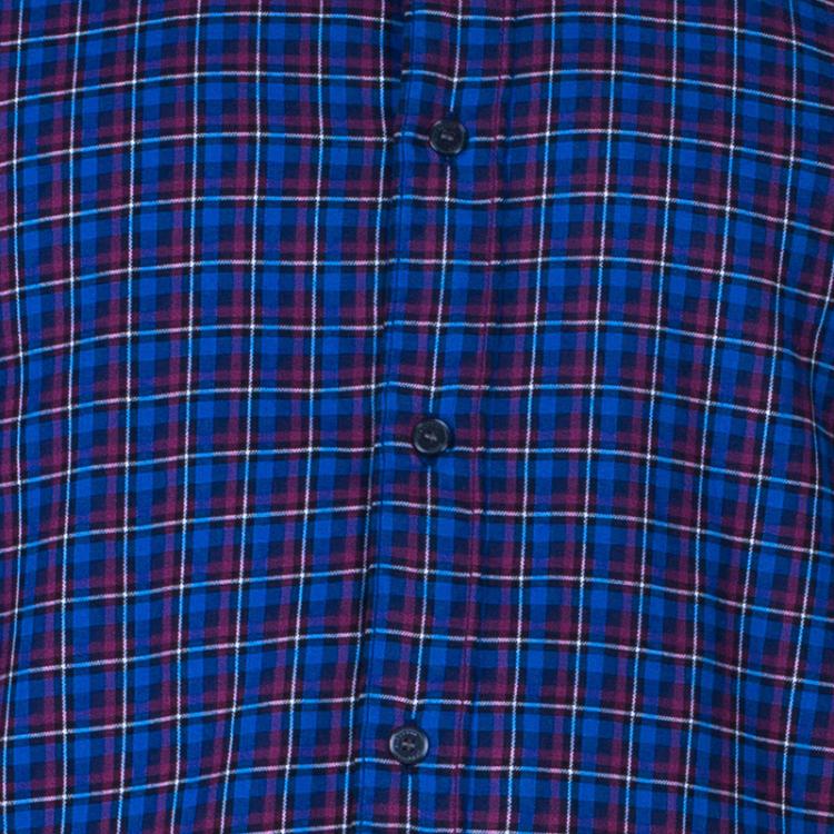 مملوكة مسبقًا Burberry Men's Blue Check Button Down Shirt XXL