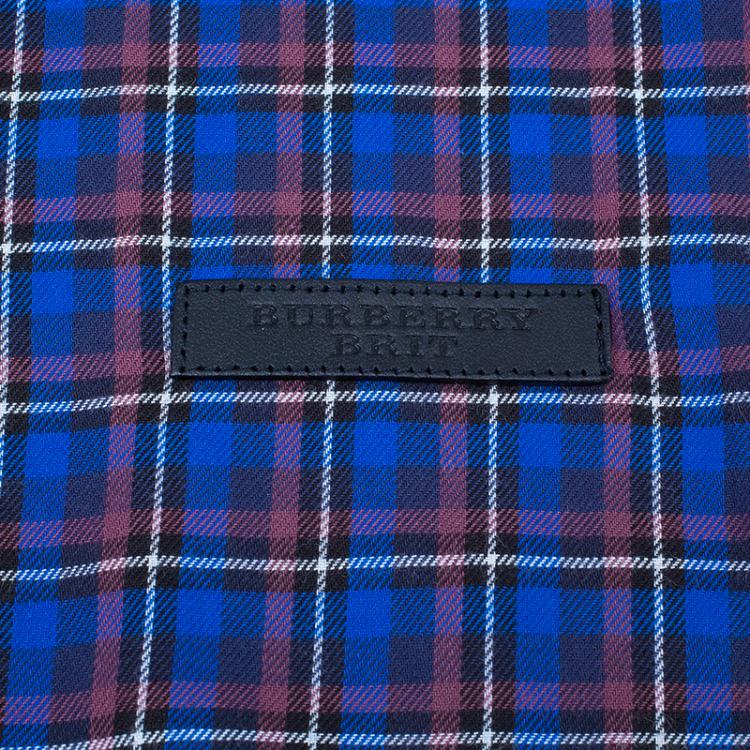 مملوكة مسبقًا Burberry Men's Blue Check Button Down Shirt XXL