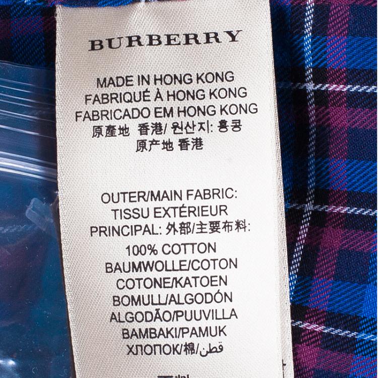 مملوكة مسبقًا Burberry Men's Blue Check Button Down Shirt XXL