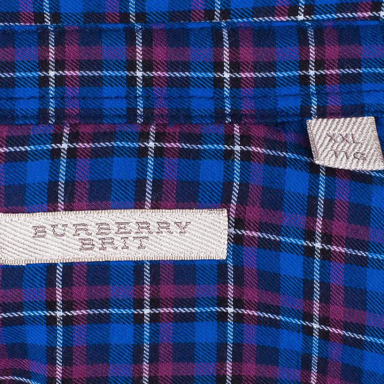 مملوكة مسبقًا Burberry Men's Blue Check Button Down Shirt XXL