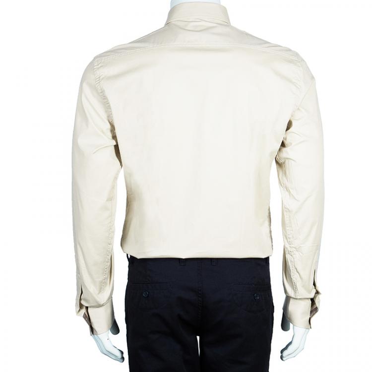 Pre Owned Burberry Men's Taupe Cotton Shirt L