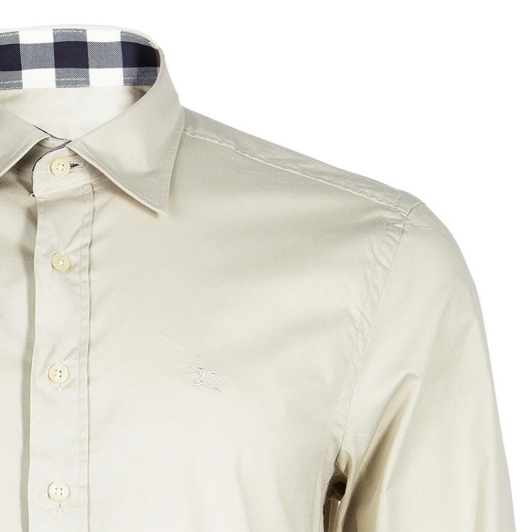 Pre Owned Burberry Men's Taupe Cotton Shirt L