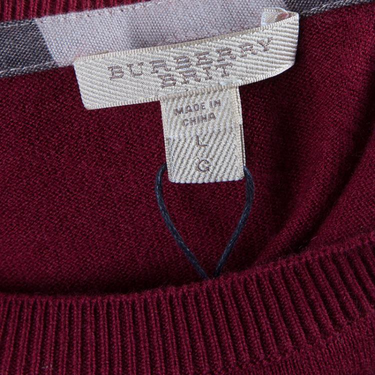 Pre Owned Burberry Crimson Cashmere Crewneck Sweater L
