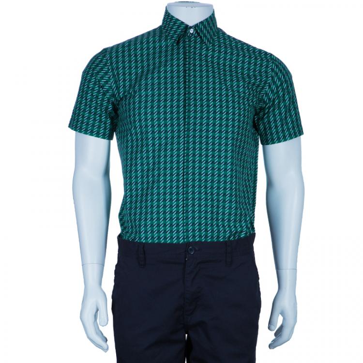 مملوكة مسبقًا Burberry Men's Green Printed Cotton Shirt S