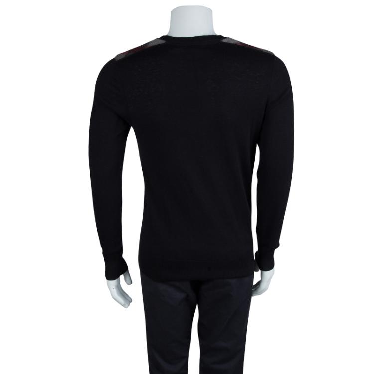 مملوكة مسبقًا Burberry Black Novacheck Shoulder Detail Cashmere Sweater M