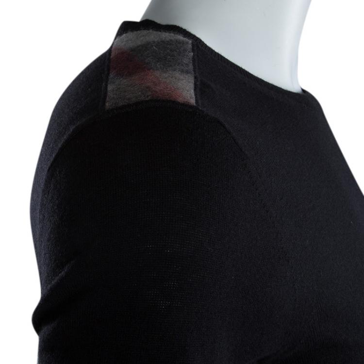 مملوكة مسبقًا Burberry Black Novacheck Shoulder Detail Cashmere Sweater M