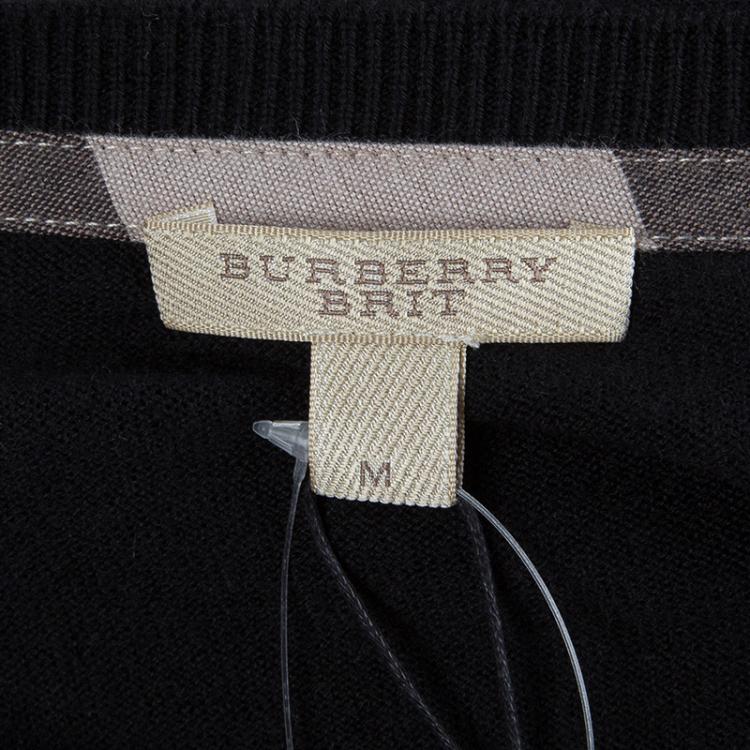 مملوكة مسبقًا Burberry Black Novacheck Shoulder Detail Cashmere Sweater M