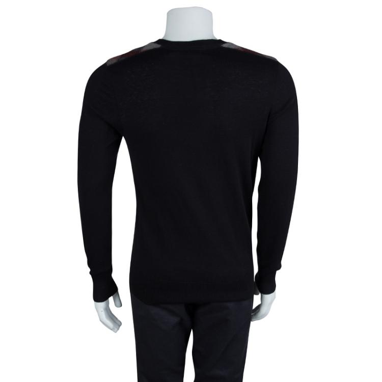 Pre Owned Burberry Black Novacheck Shoulder Detail Cashmere Sweater XXL