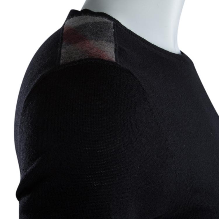 Pre Owned Burberry Black Novacheck Shoulder Detail Cashmere Sweater XXL