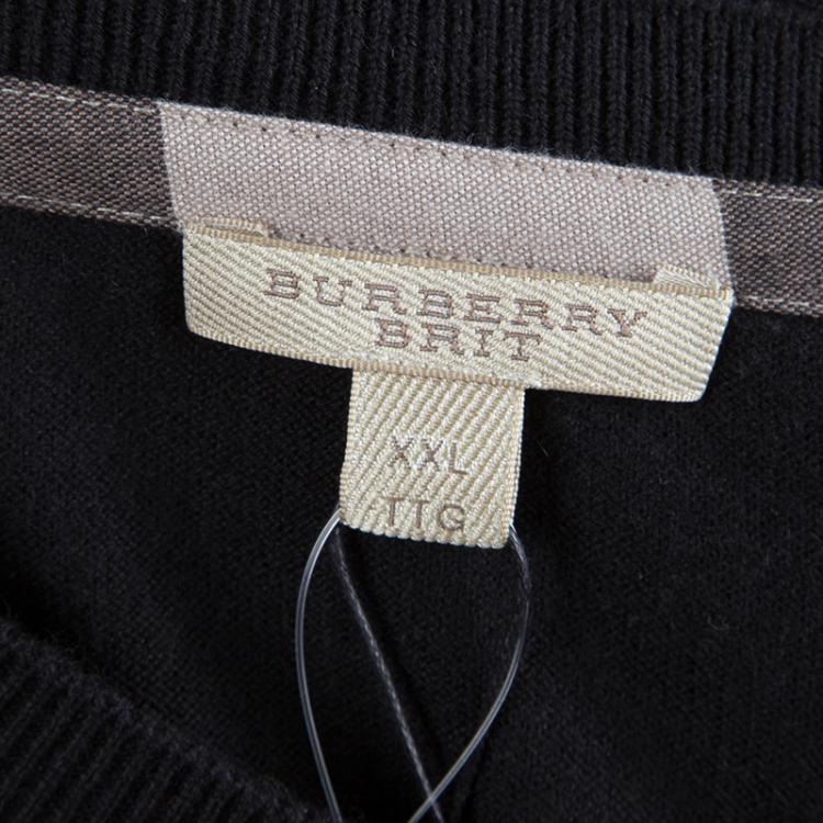 Pre Owned Burberry Black Novacheck Shoulder Detail Cashmere Sweater XXL