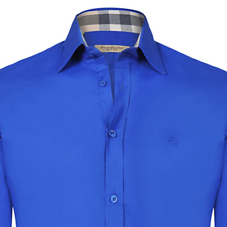 Pre Owned Burberry Brit Blue Novacheck Detail Cotton Shirt L