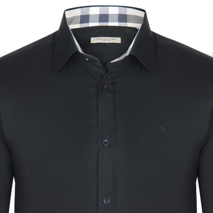 Pre Owned Burberry Brit Black Novacheck Detail Cotton Shirt L
