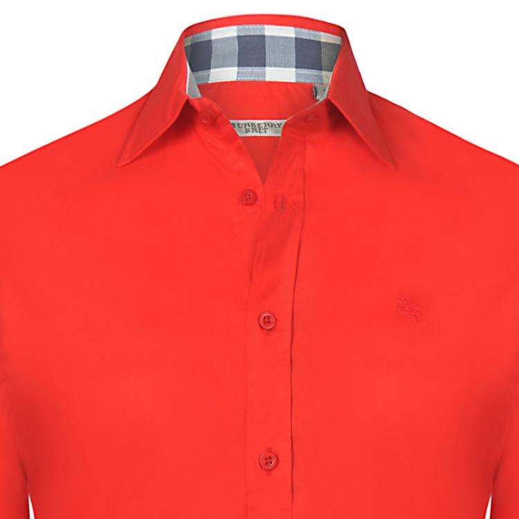 Pre Owned Burberry Brit Red Novacheck Detail Cotton Shirt M 