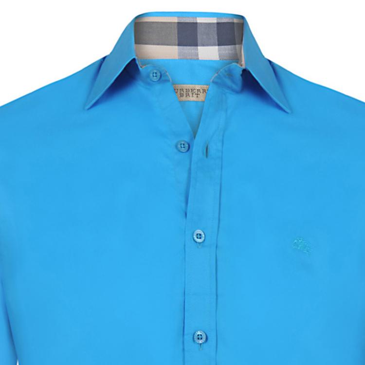 Pre Owned Burberry Brit Aqua Blue Novacheck Detail Cotton Shirt M