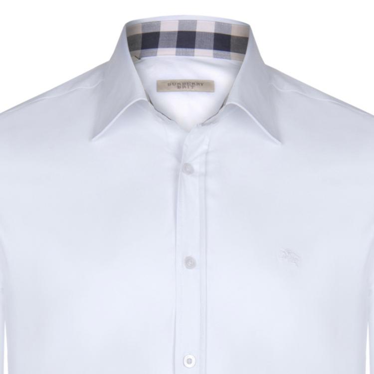 Pre Owned Burberry Brit White Novacheck Detail Cotton Shirt XXL