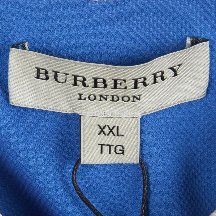 Pre Owned Burberry Blue Contrast Collar Polo T-Shirt XXL