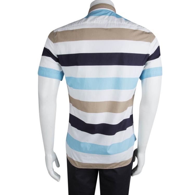 Pre Owned Burberry Brit Colorblock Striped Cotton Short Sleeve Shirt S