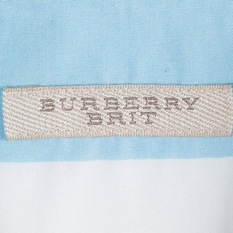Pre Owned Burberry Brit Colorblock Striped Cotton Short Sleeve Shirt S