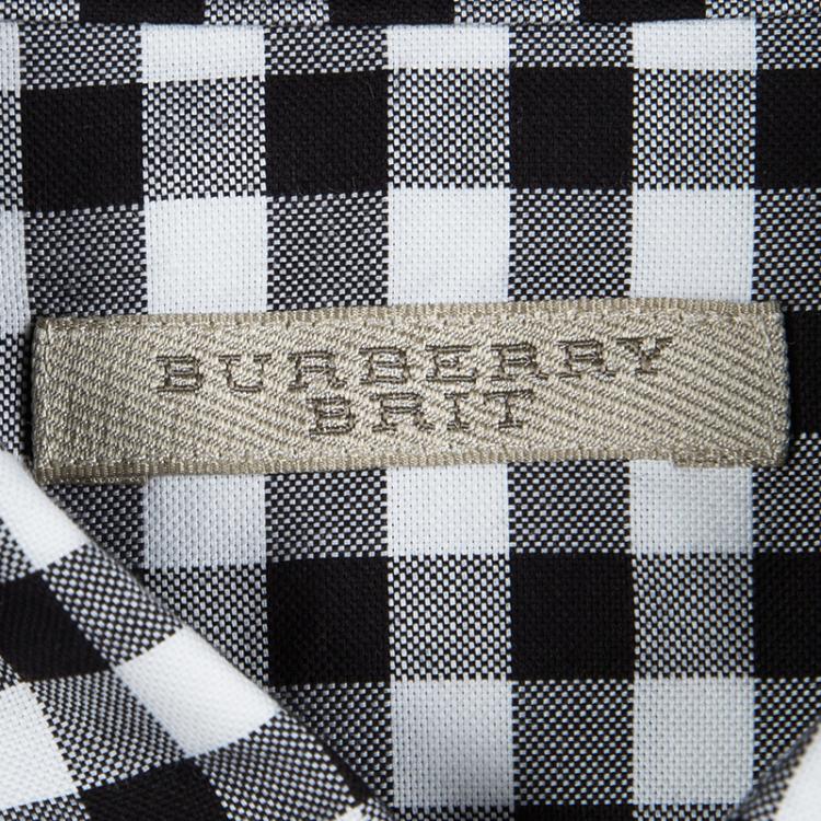 Pre Owned Burberry Brit Monochrome Gingham Checked Cotton Colourblock Long Sleeve Shirt S
