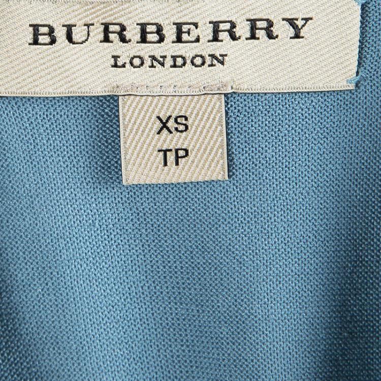 Pre Owned Burberry London Peridot Blue Contrast Collar Polo T-Shirt XS