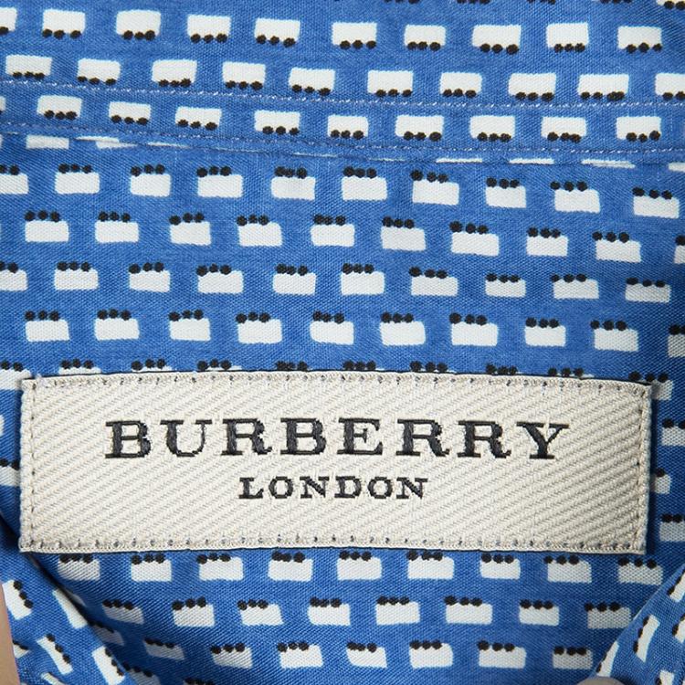 Pre Owned Burberry London Lapis Blue Printed Short Sleeve Southbrook Shirt S
