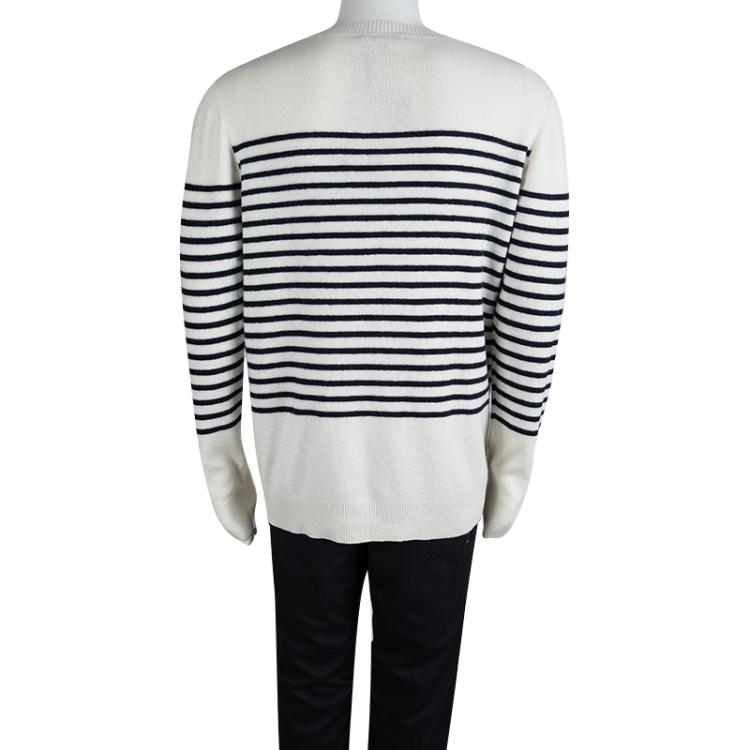 مملوكة مسبقًا Burberry Brit Off White and Navy Blue Striped Sweater XXL