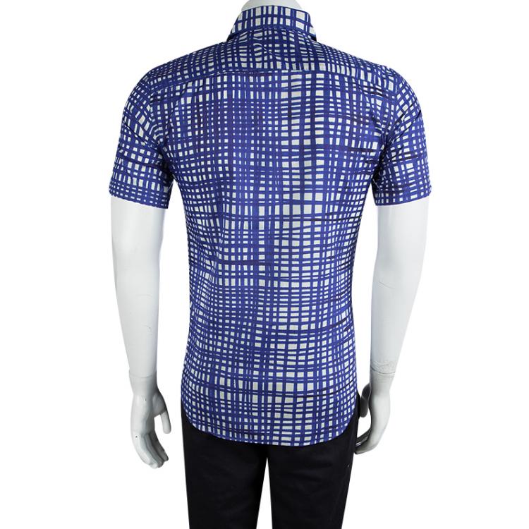 Pre Owned Burberry London Indigo Check Printed Short Sleeve Shelbon Shirt S