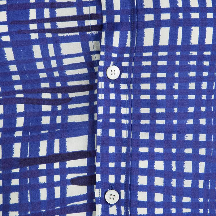 Pre Owned Burberry London Indigo Check Printed Short Sleeve Shelbon Shirt S